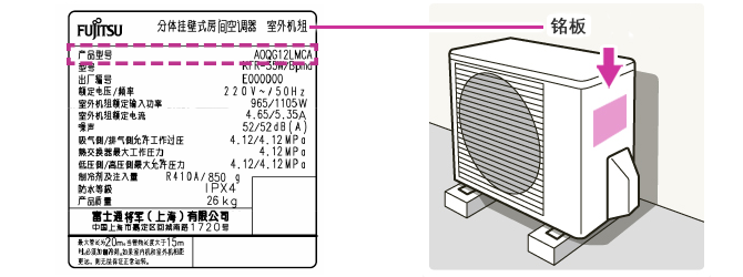 例：AO-Z40W2的銘板